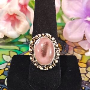 Pink Opal 925 Silver Ring - Size 9